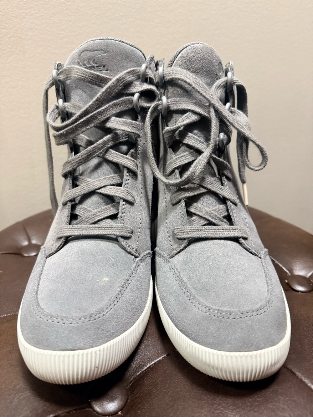 Sorel Gray Suede Wedge Sneakers